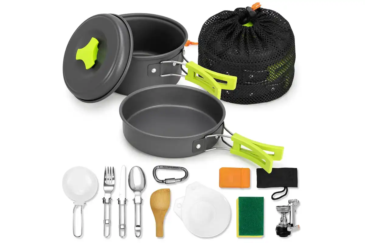 RIrueyal 15pcs Camping Cookware Mess Kit RIrueyal ১৫ পিস ক্যাম্পিং কুকওয়্যার মেস কিট