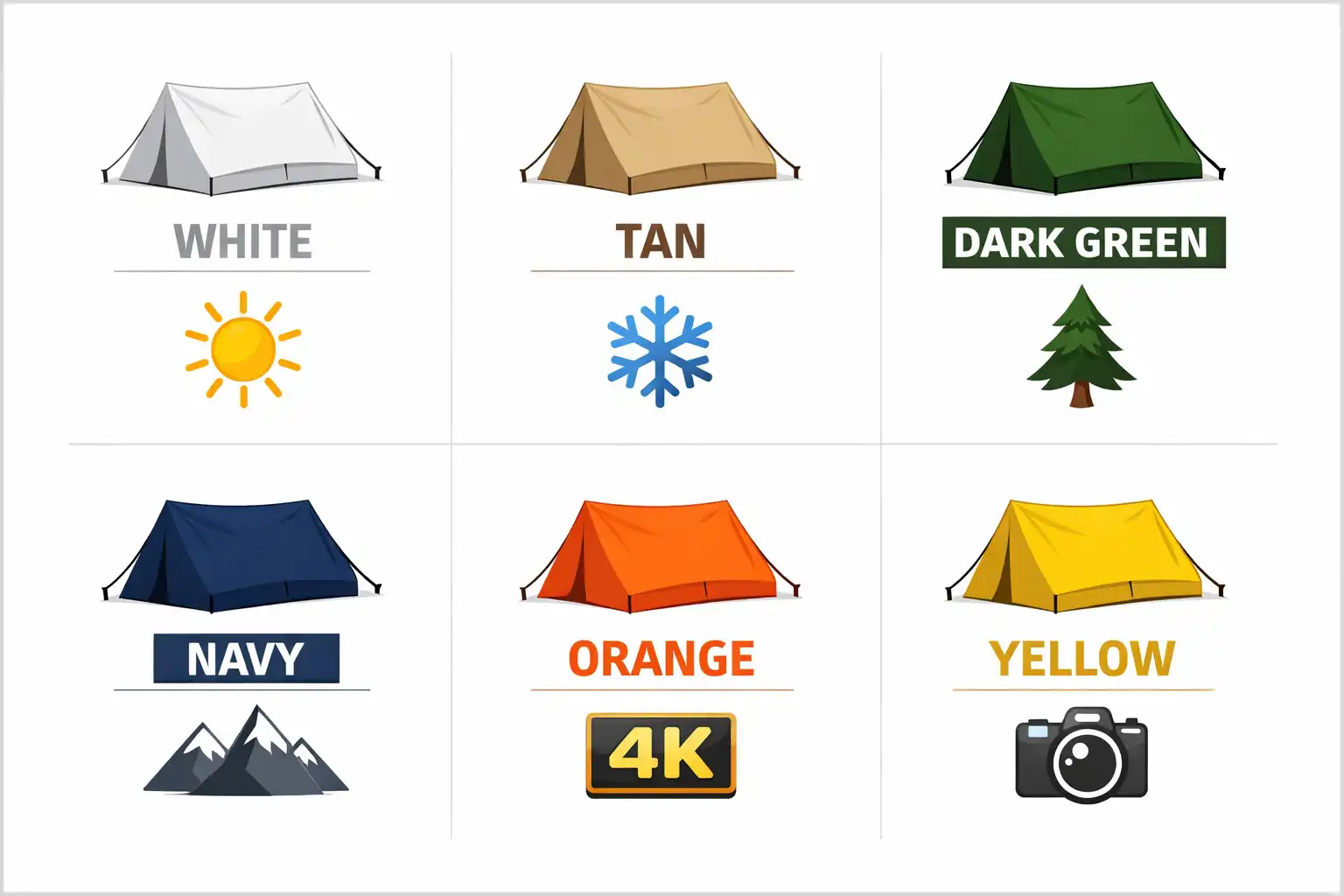 Tent color swatches matched to different camping conditions infographic