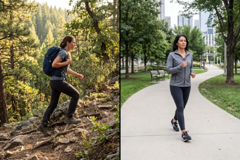 Hiking vs walking side by side trail and sidewalk