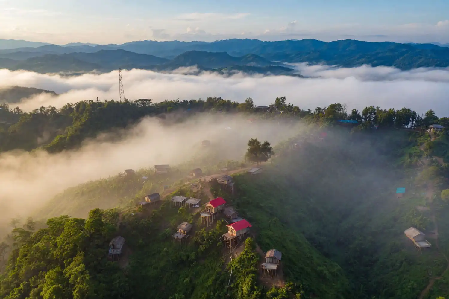 Mirinja Valley in Bandarban at sunrise above the clouds