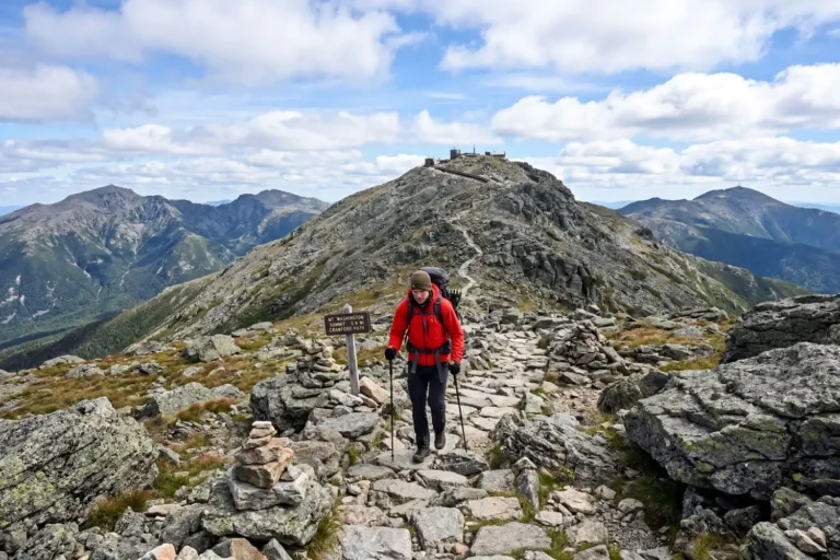 Mount Washington summit cone with hiking trail map overlay